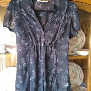 Sheer button down love bird blouse